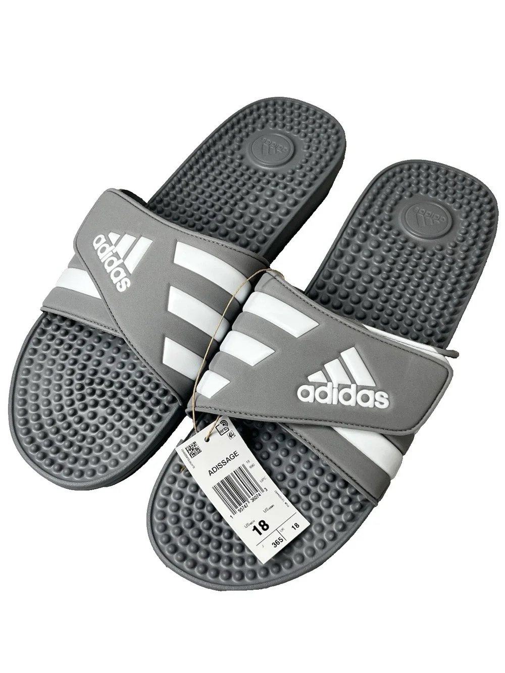 Adidas Addisage Sandals Mens 18 Gray White Slip On Locker Room Water Slides